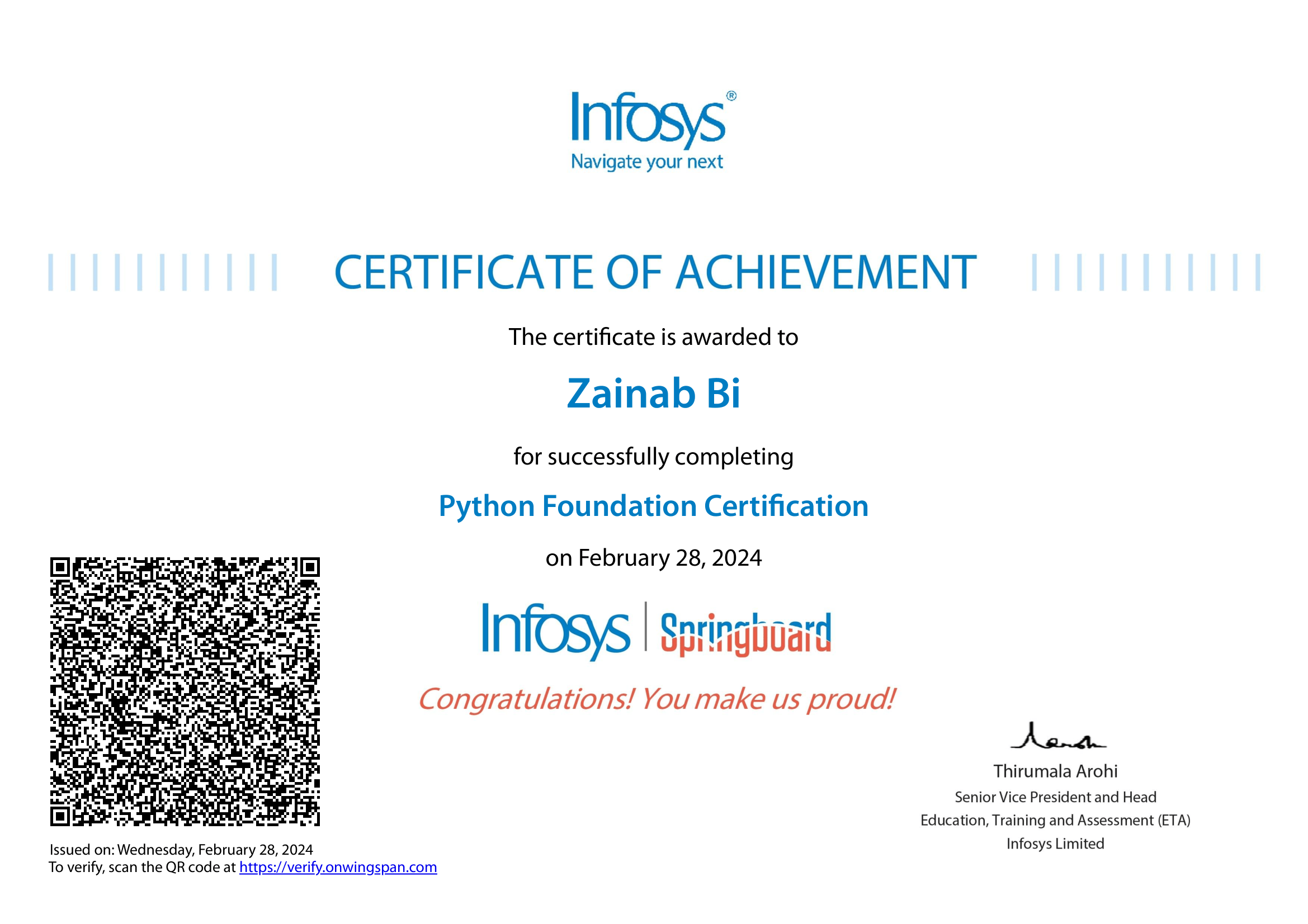 Screenshot of python certificate