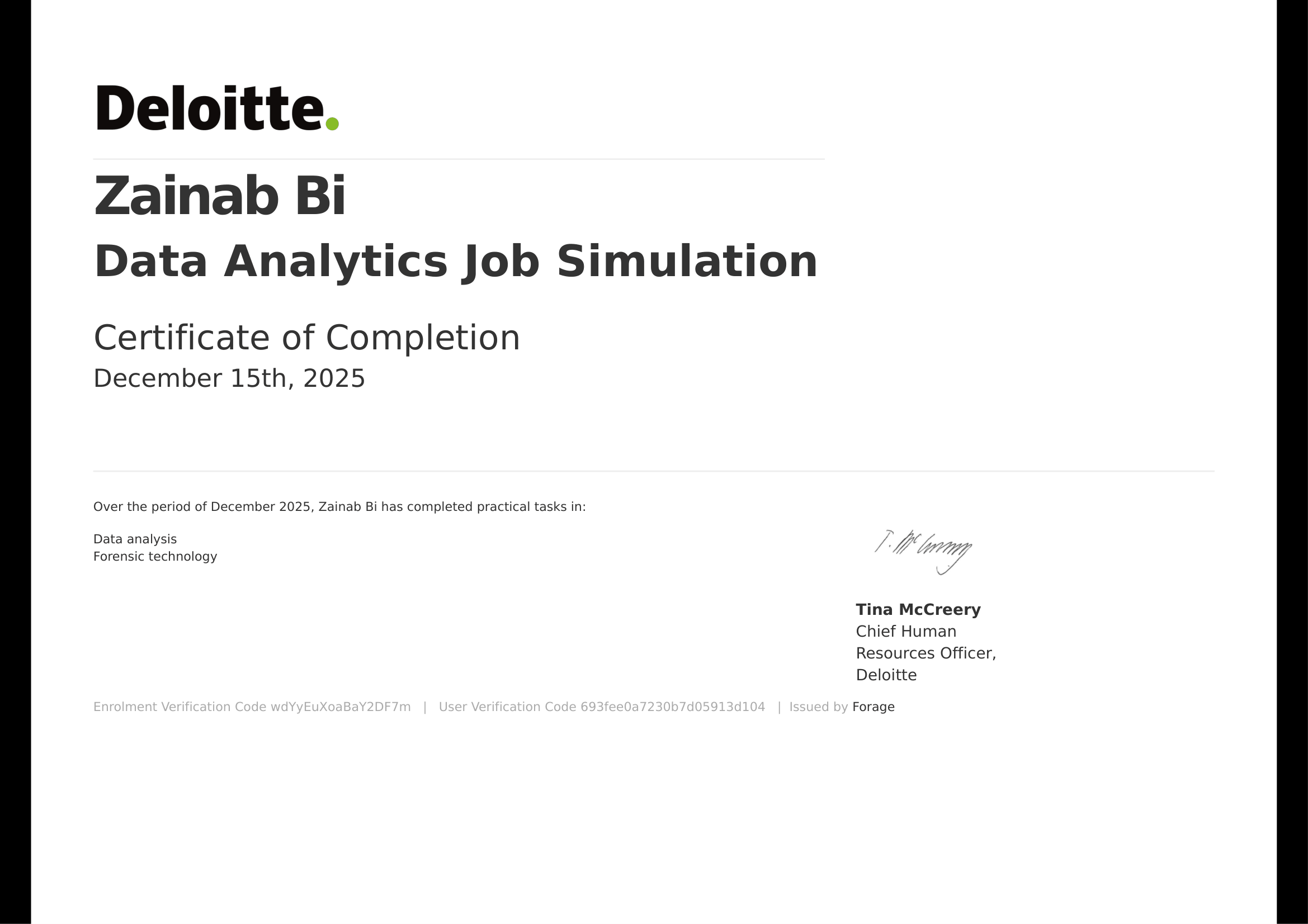 Screenshot of data analytics certificate