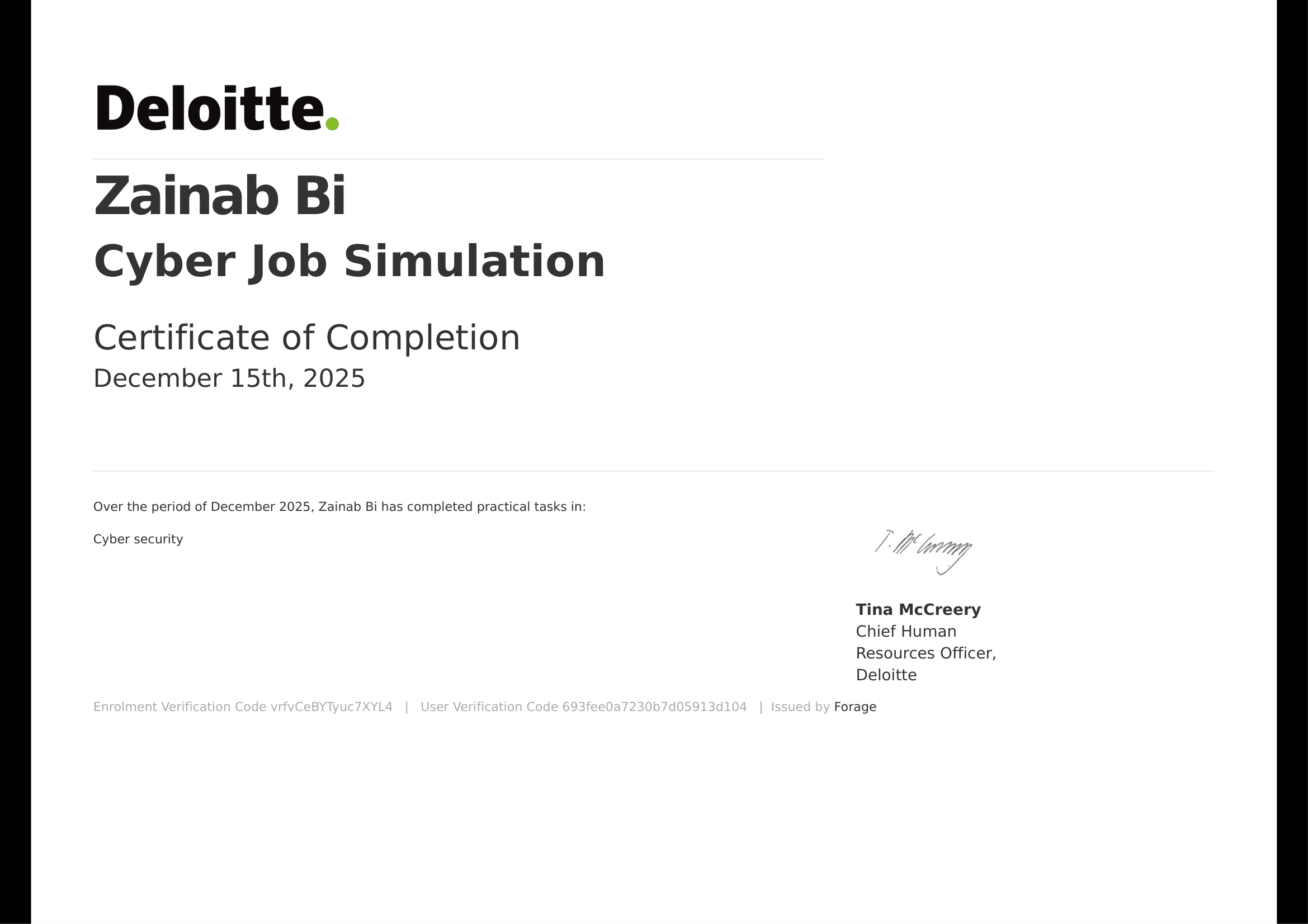 Screenshot of cyber security certificate