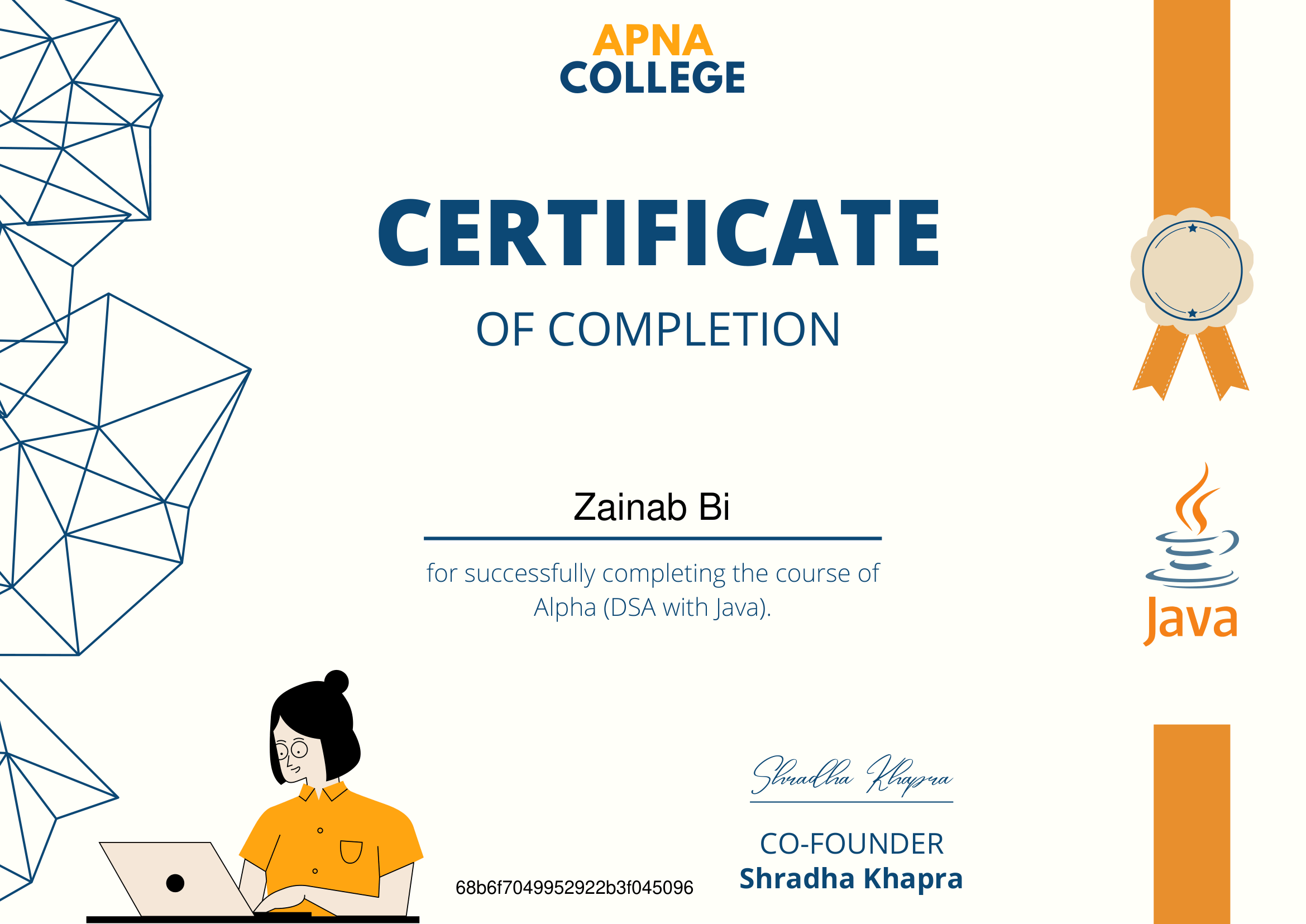 Screenshot of java certificate