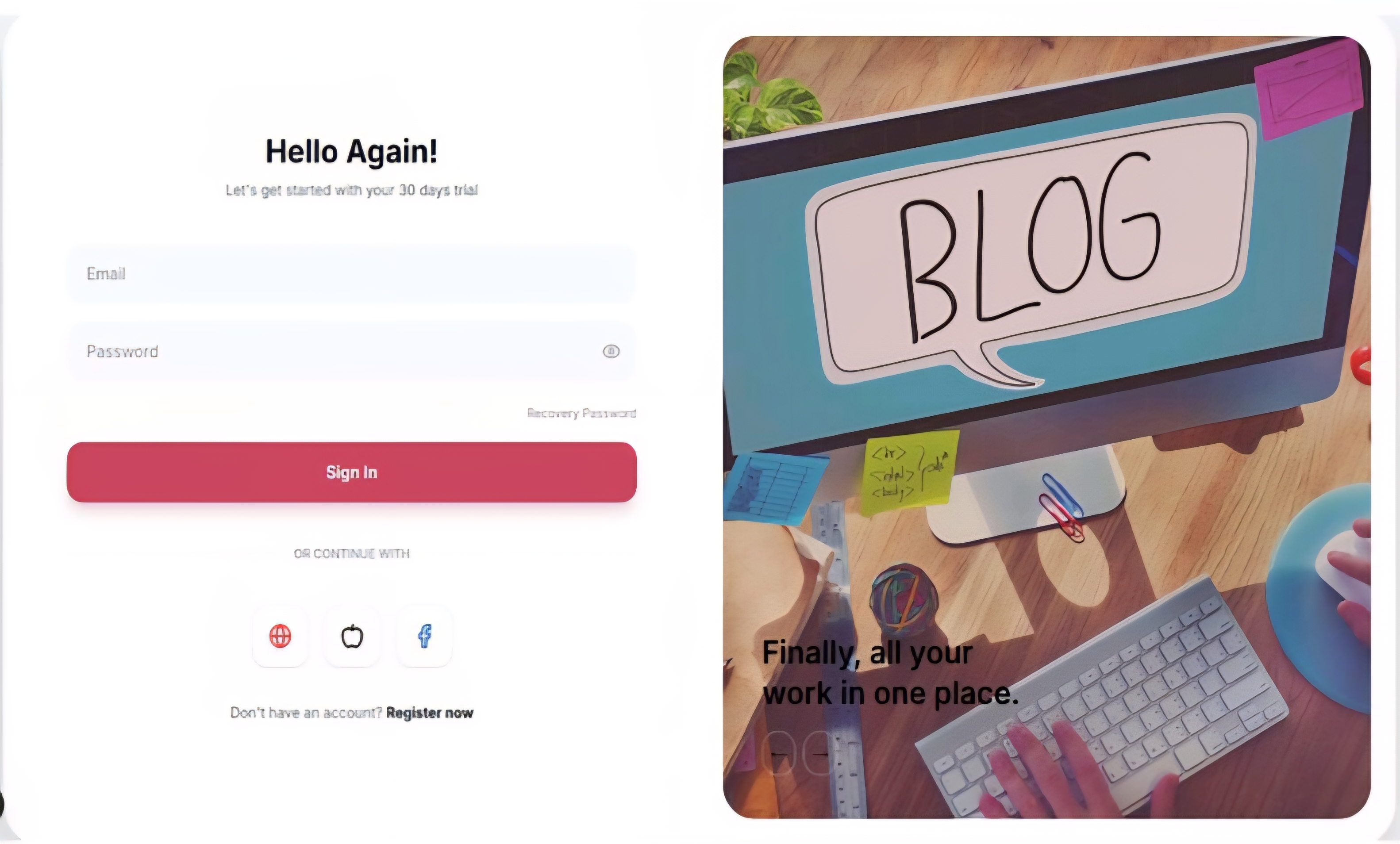 Screenshot of modern blog
